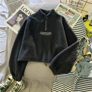 california inspired fuzzy sweatshirt youthful & cozy 7361