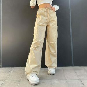 chic baggy cargo pants drawstring design urban appeal 5098