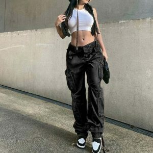 chic baggy cargo pants for women   sleek urban comfort 8204