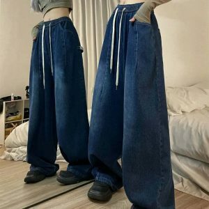 chic baggy elastic waist jeans for women y2k revival 1317