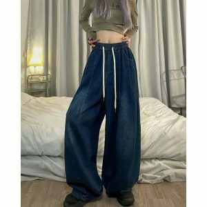 chic baggy elastic waist jeans for women y2k revival 1899