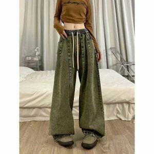 chic baggy elastic waist jeans for women y2k revival 2238