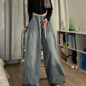 chic baggy elastic waist jeans for women y2k revival 2724