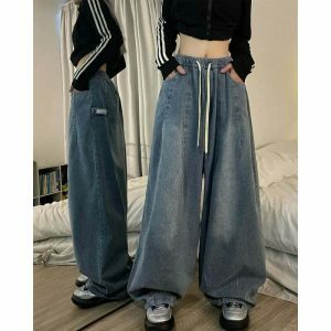 chic baggy elastic waist jeans for women y2k revival 3181
