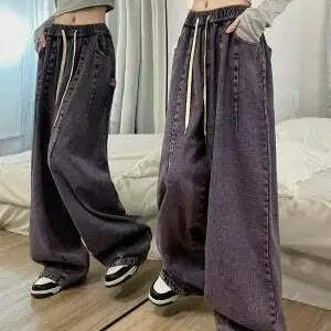 chic baggy elastic waist jeans for women y2k revival 4757