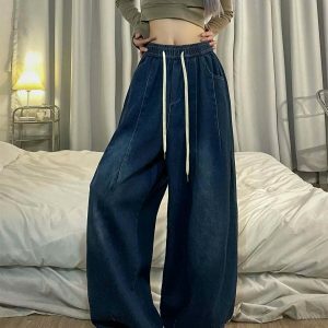 chic baggy elastic waist jeans for women y2k revival 5565