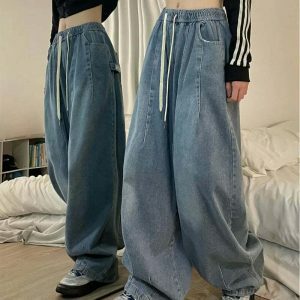 chic baggy elastic waist jeans for women y2k revival 5979