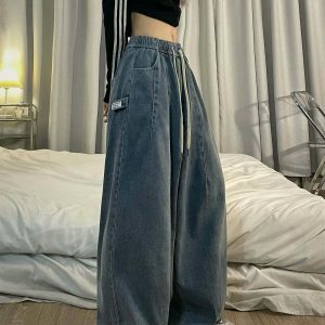 chic baggy elastic waist jeans for women y2k revival 6404