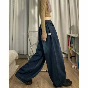 chic baggy elastic waist jeans for women y2k revival 8719