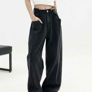 chic black baggy high waist denim urban & sleek style 3968