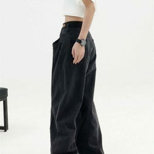 chic black baggy high waist denim urban & sleek style 4376