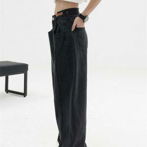 chic black baggy high waist denim urban & sleek style 8012