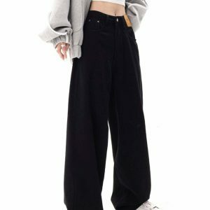 chic black wide leg jeans loose fit & youthful appeal 1370