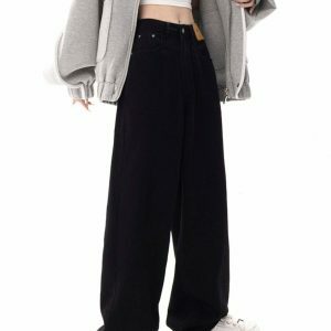 chic black wide leg jeans loose fit & youthful appeal 1400