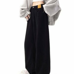 chic black wide leg jeans loose fit & youthful appeal 3087