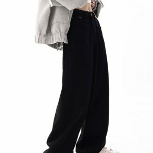 chic black wide leg jeans loose fit & youthful appeal 3978