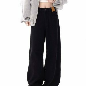 chic black wide leg jeans loose fit & youthful appeal 4551