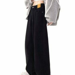 chic black wide leg jeans loose fit & youthful appeal 5395