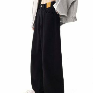 chic black wide leg jeans loose fit & youthful appeal 5530