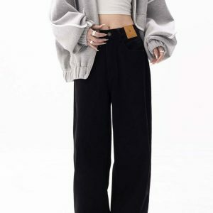 chic black wide leg jeans loose fit & youthful appeal 6785