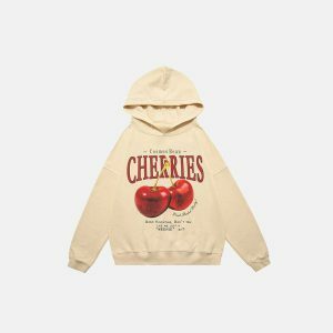 chic cherries print hoodie youthful & vibrant design 3442