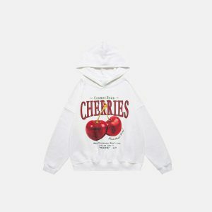 chic cherries print hoodie youthful & vibrant design 5197