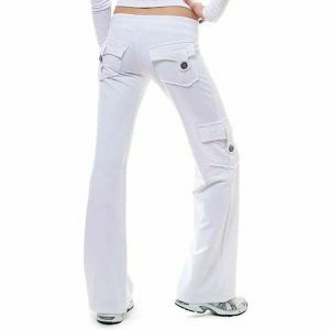 chic elastic wideleg cargo pants youthful & sleek design 2689