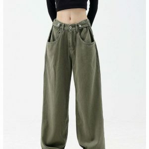 chic highwaist green pants floorlength & youthful style 1477