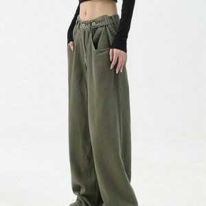 chic highwaist green pants floorlength & youthful style 2046