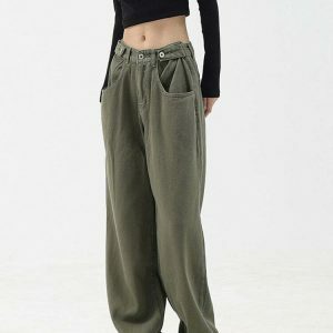 chic highwaist green pants floorlength & youthful style 5361