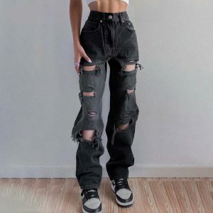 chic highwaist ripped jeans sleek & youthful style 4240