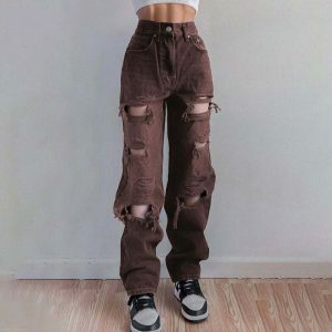 chic highwaist ripped jeans sleek & youthful style 7334