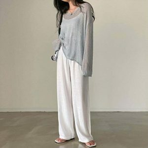 chic hollow out shirt with lazy wide sleeves youthful appeal 2756