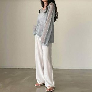 chic hollow out shirt with lazy wide sleeves youthful appeal 3580