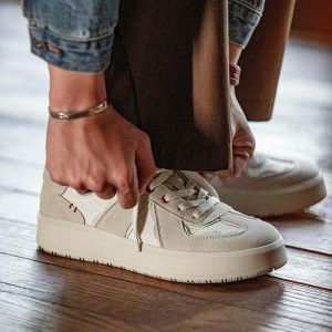 chic lace up beige sneakers low cut & youthful style 1803