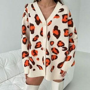 chic leopard print cardigan women's trendy outerwear 1027