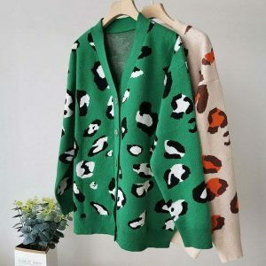 chic leopard print cardigan women's trendy outerwear 1096
