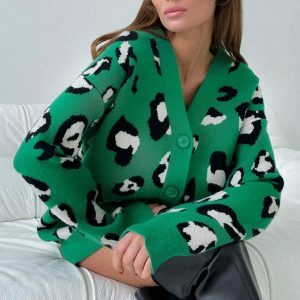 chic leopard print cardigan women's trendy outerwear 2552