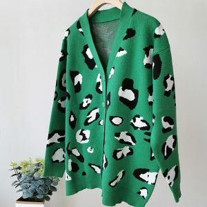 chic leopard print cardigan women's trendy outerwear 3765