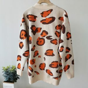 chic leopard print cardigan women's trendy outerwear 4844