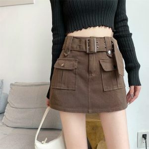 chic mini cargo skirt with belt youthful streetwear appeal 7410