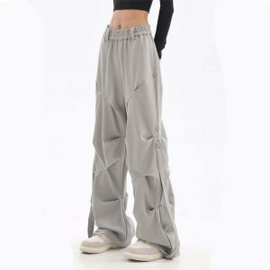 chic pleated wideleg sweatpants youthful streetwear vibe 8880