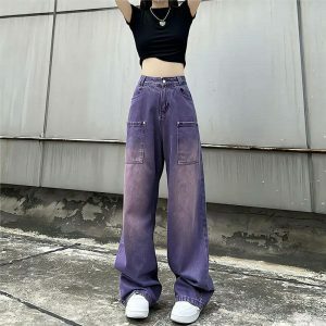 chic purple cargo pants loose fit & youthful style 1100