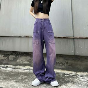 chic purple cargo pants loose fit & youthful style 2597