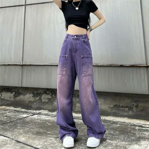 chic purple cargo pants loose fit & youthful style 7205