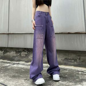 chic purple cargo pants loose fit & youthful style 8988