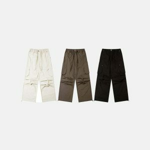 chic solid color cargo pants high waist & urban fit 4719