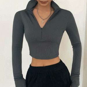 chic solid turtleneck crop top sleek long sleeves design 3852