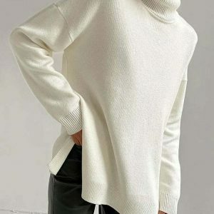 chic split knit sweater   youthful & trendy design 4025