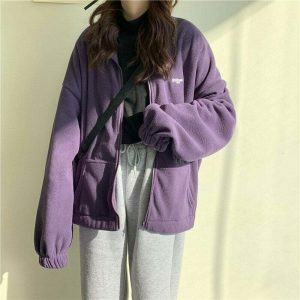 chic zip up sweatshirt solid color & sleek design 5870